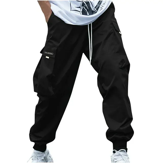 Men's Flap Pocket Streetwear Cargo Pants Drawstring Elastic Waist Techwear Jogger 