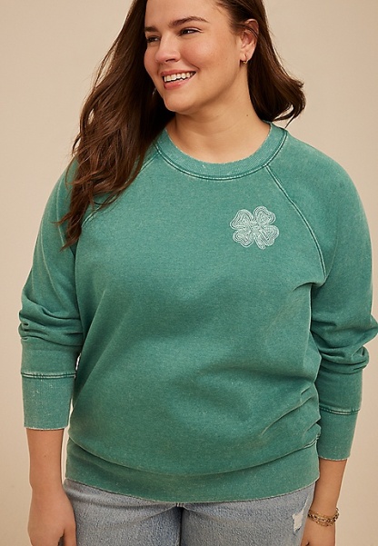 Plus Size Washed Clover Sweatshirt