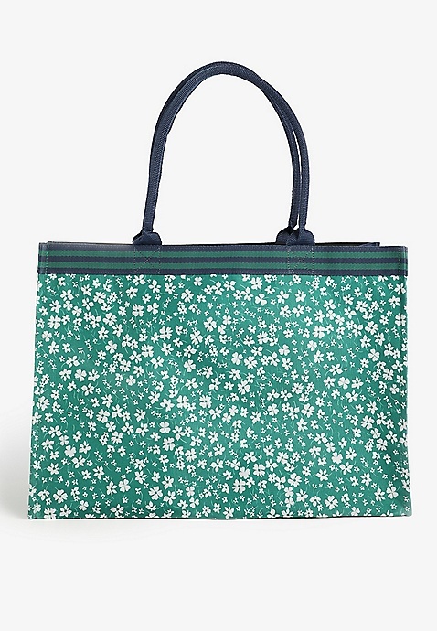 Green Floral Print Carryall Tote Bag