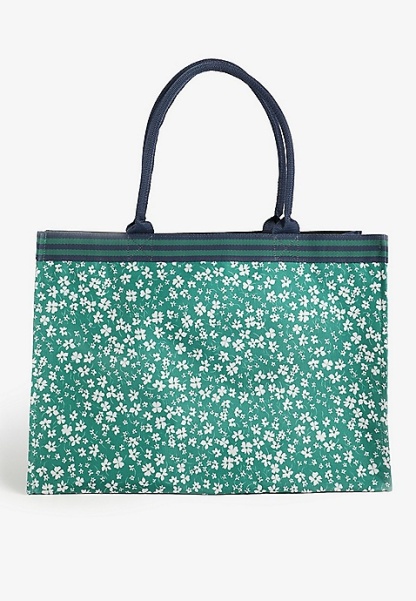 Green Floral Print Carryall Tote Bag