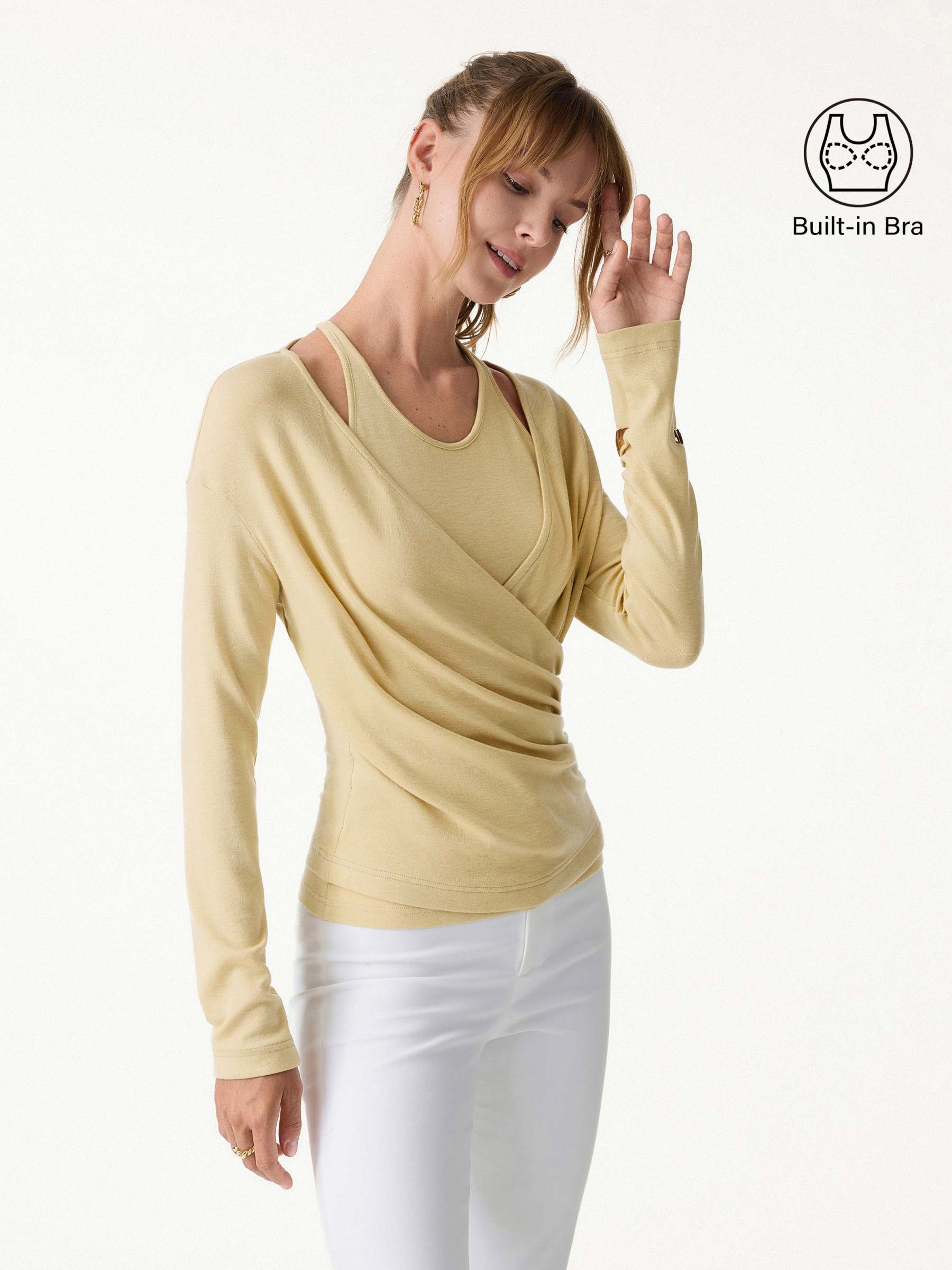 LiteWarm Two-Piece Set Cami with Surplice Ruched Built-In Bra Top