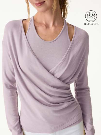 LiteWarm Two-Piece Set Cami with Surplice Ruched Built-In Bra Top