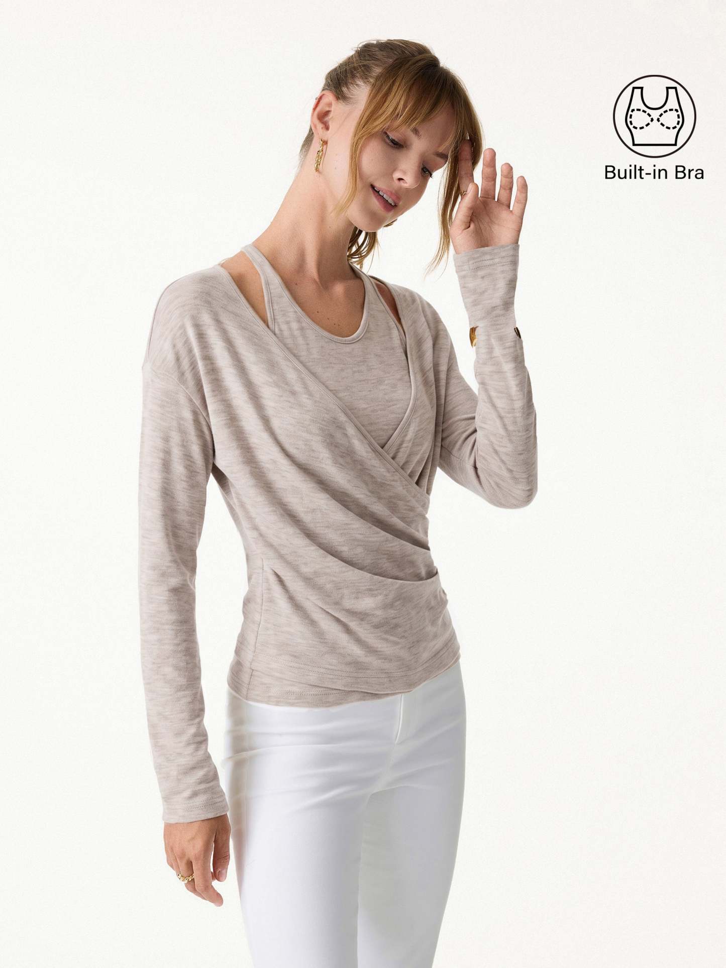 LiteWarm Two-Piece Set Cami with Surplice Ruched Built-In Bra Top