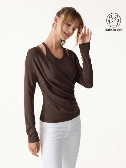 LiteWarm Two-Piece Set Cami with Surplice Ruched Built-In Bra Top