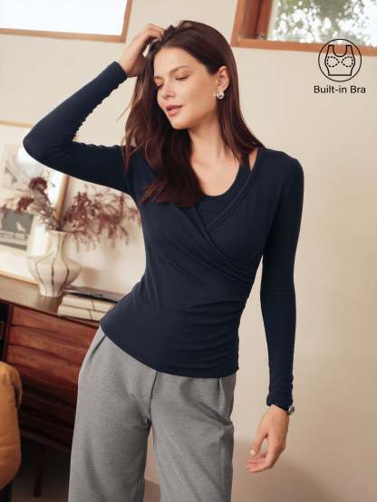 LiteWarm Two-Piece Set Cami with Surplice Ruched Built-In Bra Top