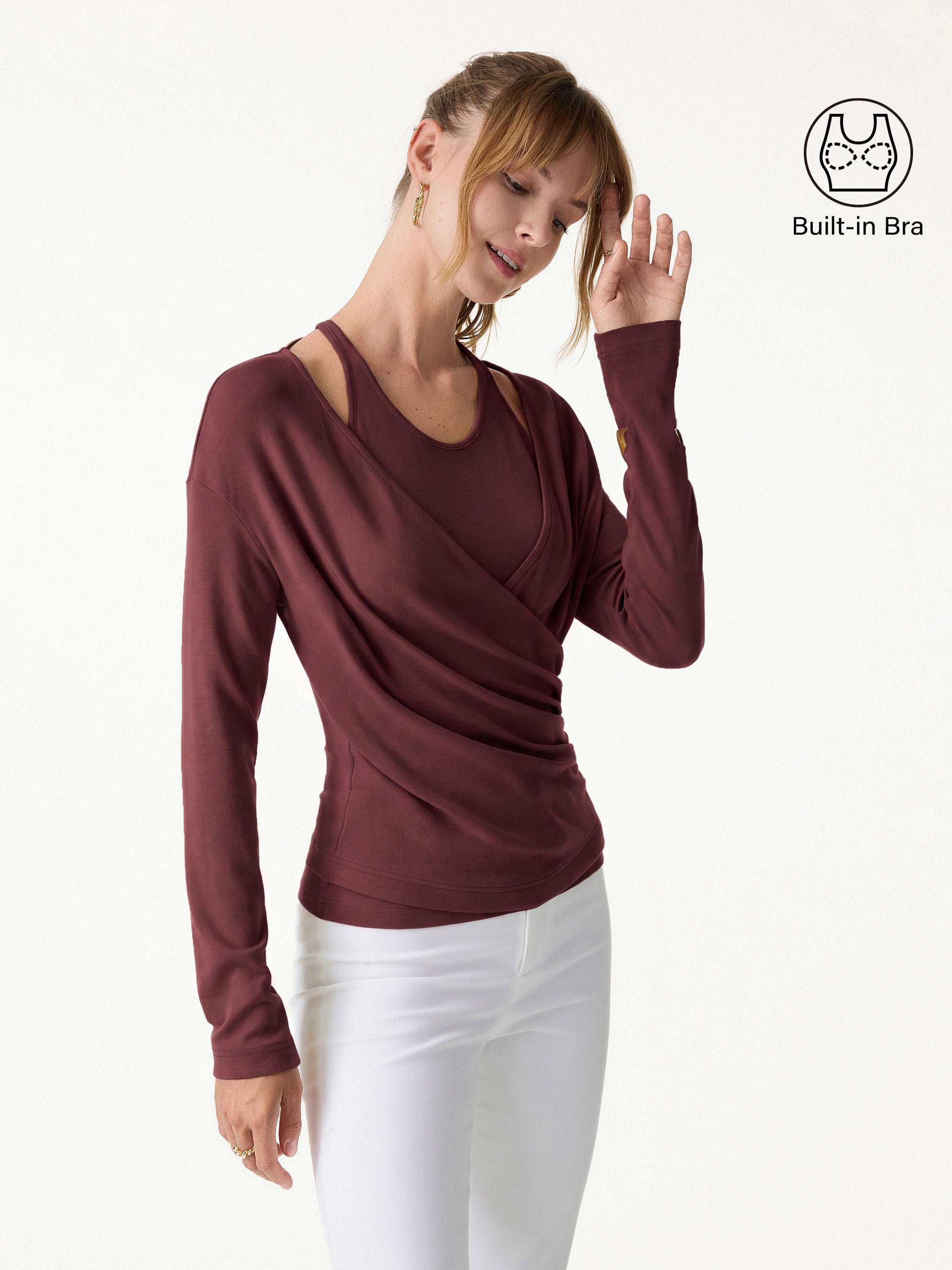 LiteWarm Two-Piece Set Cami with Surplice Ruched Built-In Bra Top