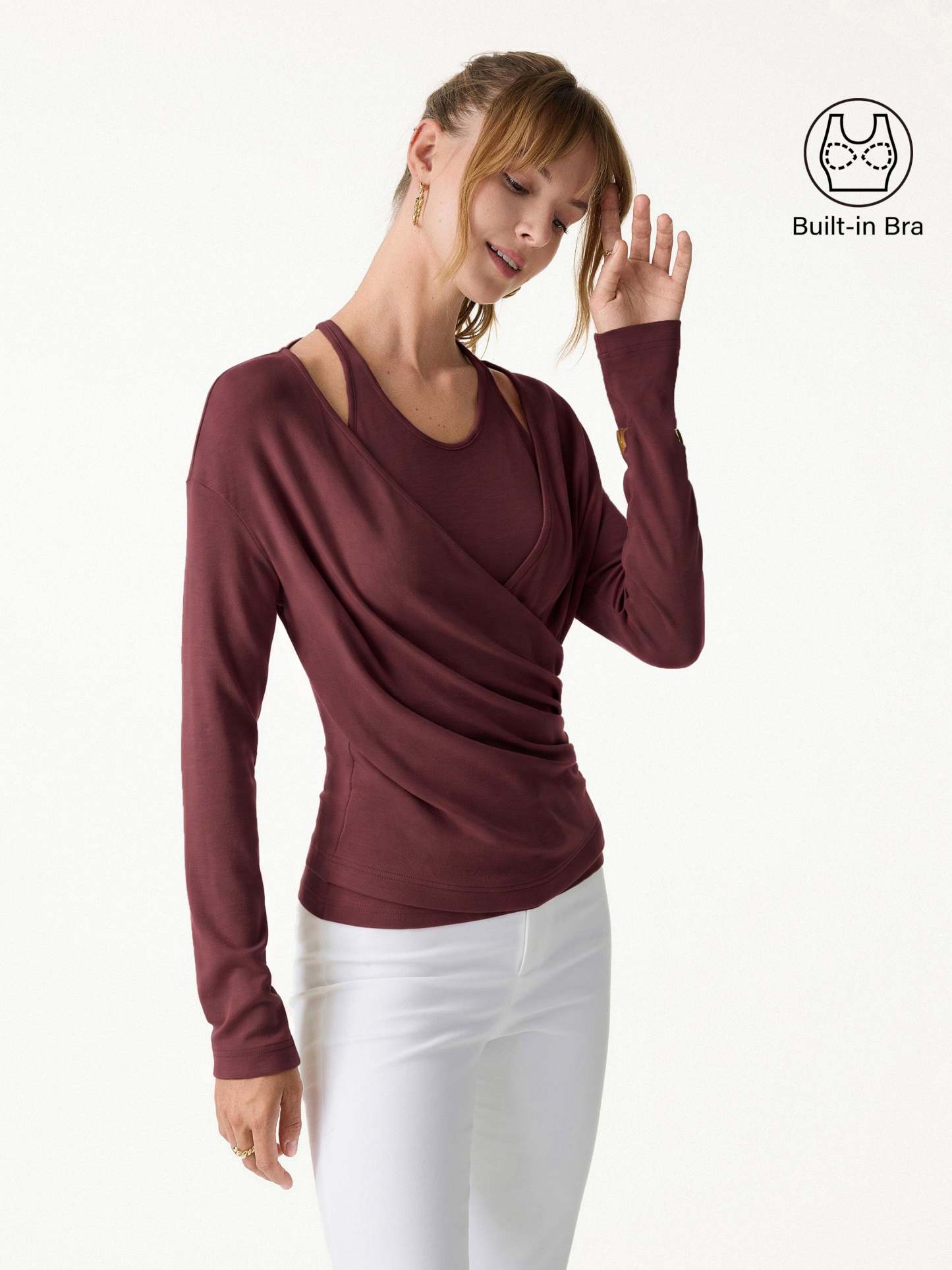 LiteWarm Two-Piece Set Cami with Surplice Ruched Built-In Bra Top