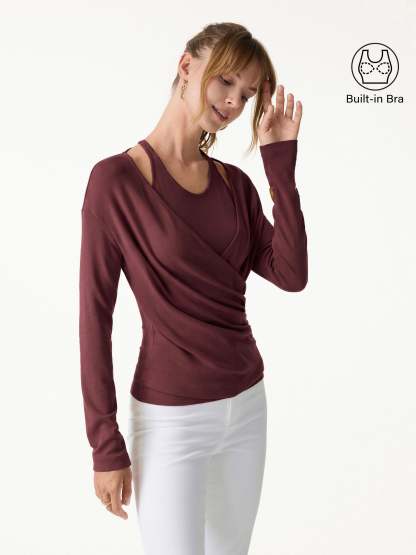 LiteWarm Two-Piece Set Cami with Surplice Ruched Built-In Bra Top