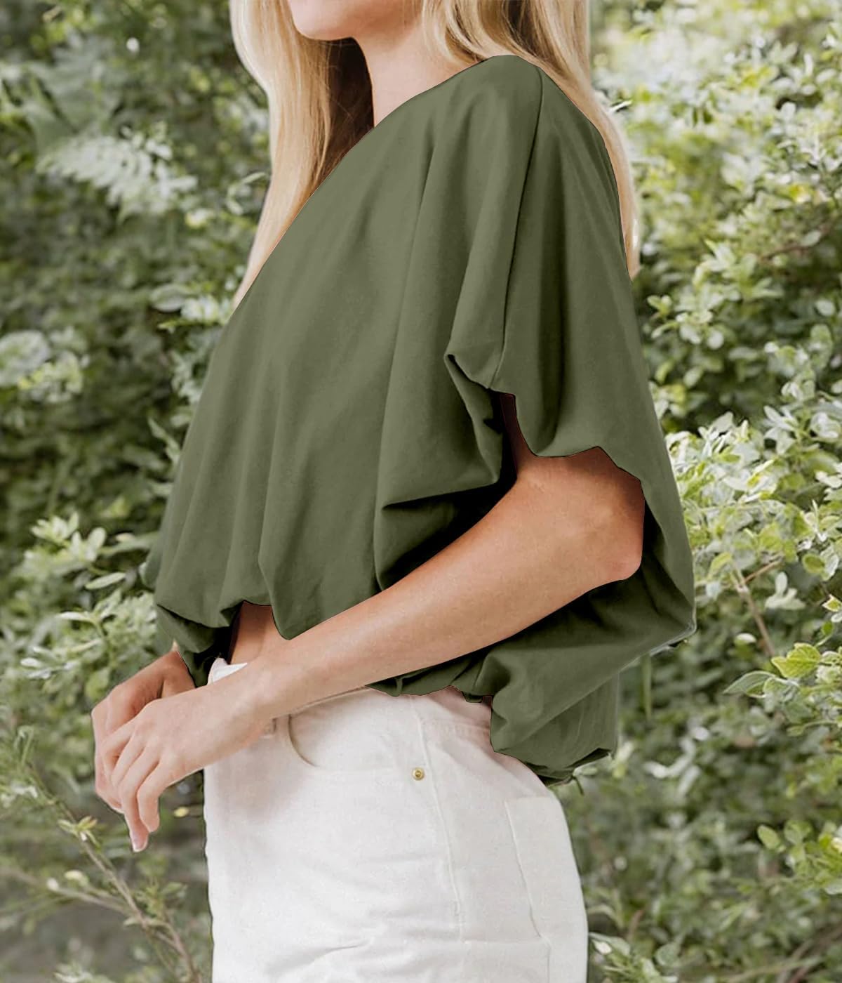 Women's Crewneck Crop Tops Short Sleeve Casual Loose Cropped T-Shirt