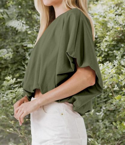 Women's Crewneck Crop Tops Short Sleeve Casual Loose Cropped T-Shirt