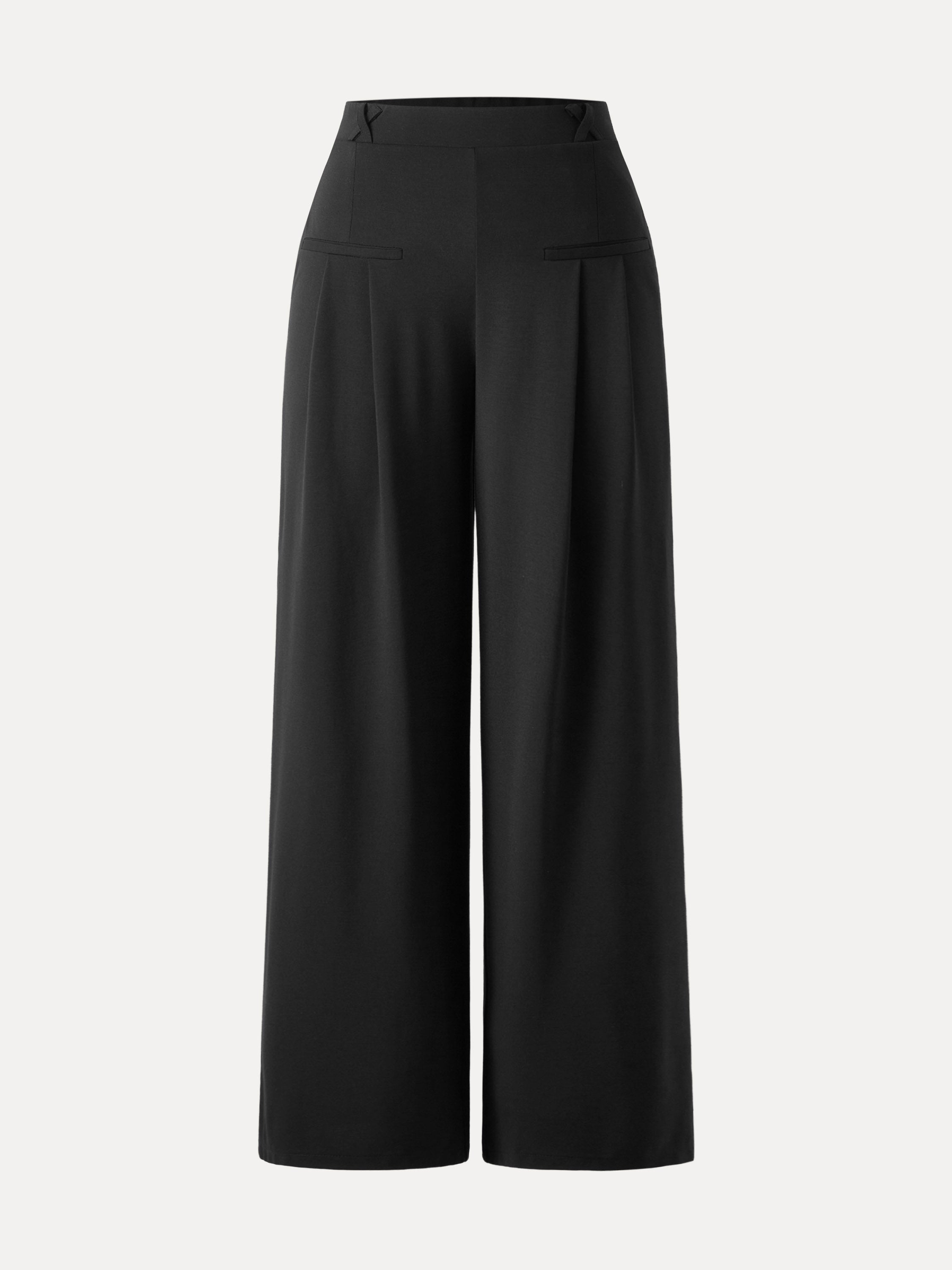 Drapey Bamboo Ponte Mid Rise Wide Leg Trouser with Pockets