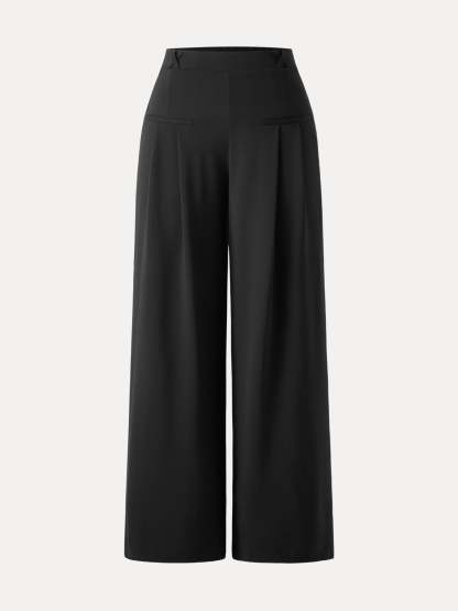 Drapey Bamboo Ponte Mid Rise Wide Leg Trouser with Pockets