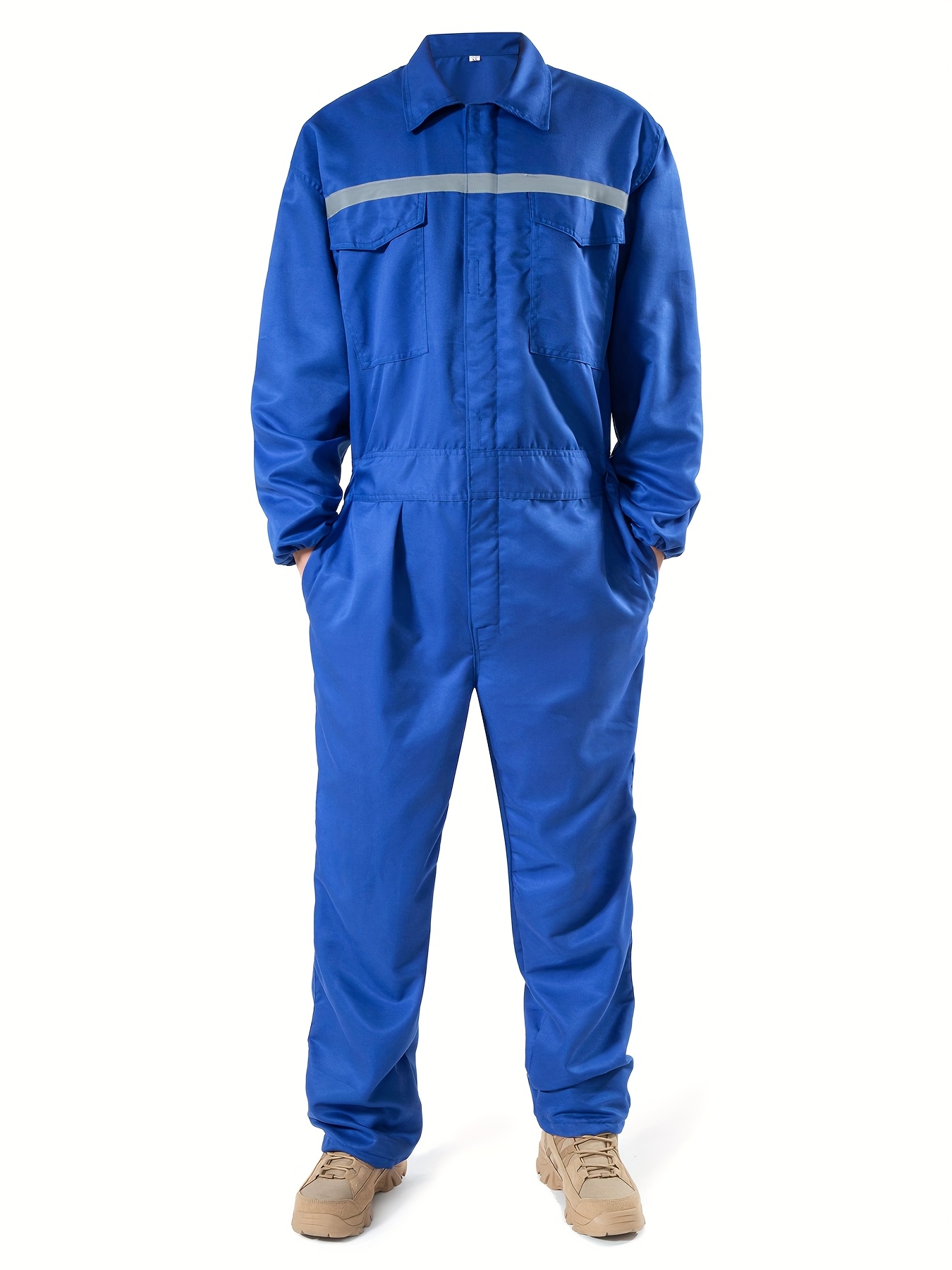 Men's Reflective Stripe Coverall Durable Industrial Mechanic Workwear One Piece Jumpsuit for Safety & Comfort