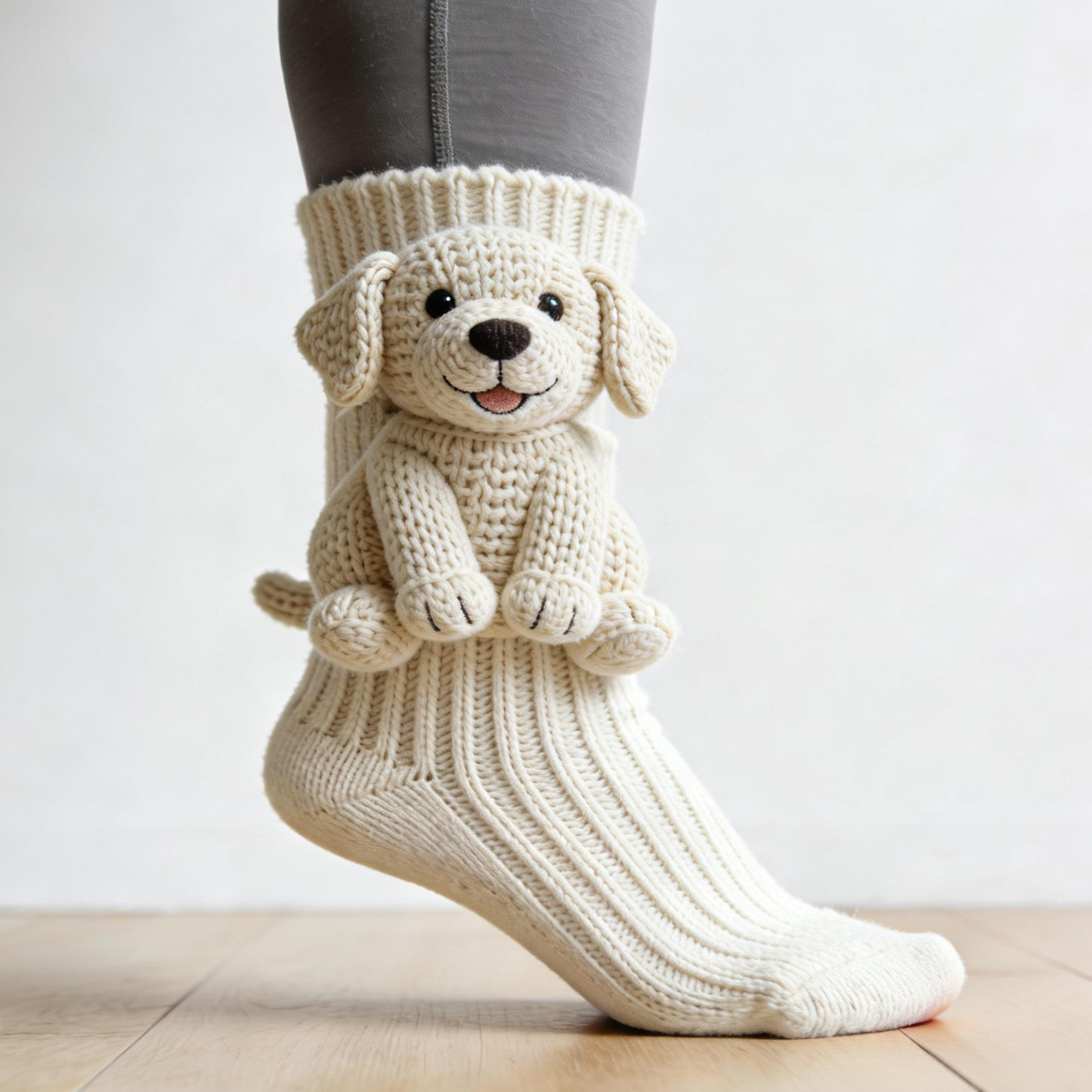 3D Labrador Puppy Socks - Cream