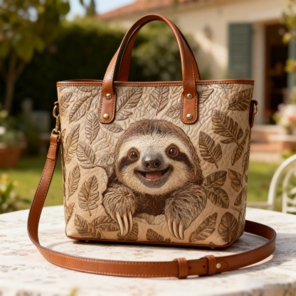 Smiling Sloth Cute Animal Vegan Leather Tote Bag Crossbody Handbag with Adjustable Strap