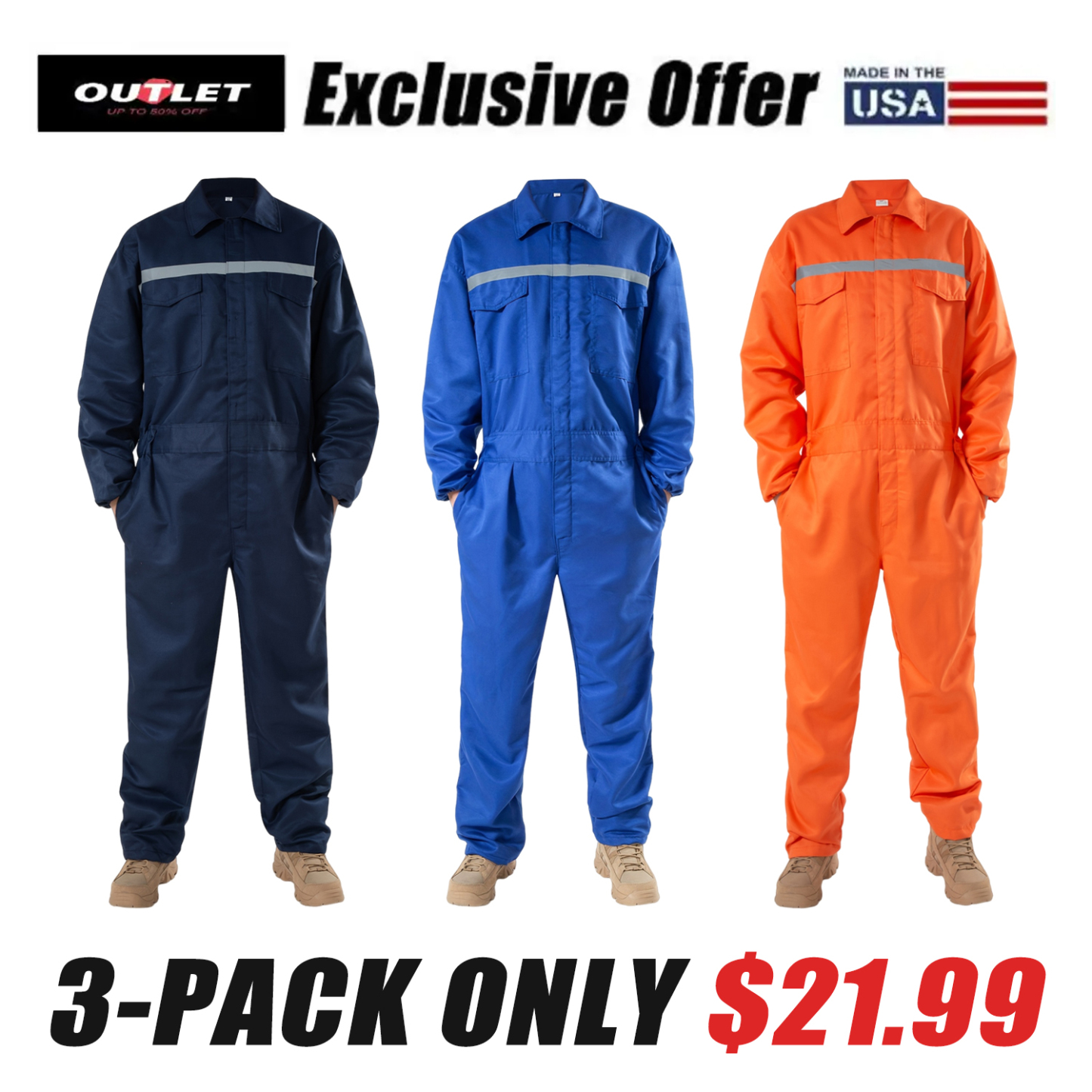 Men's Reflective Stripe Coverall Durable Industrial Mechanic Workwear One Piece Jumpsuit for Safety & Comfort