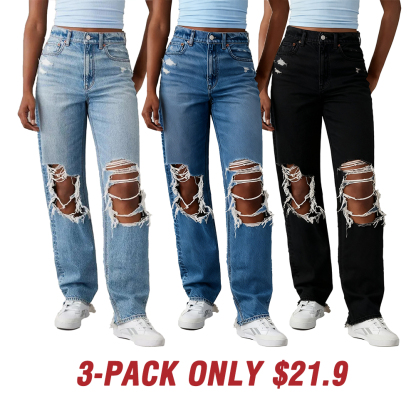 6-Pack Women's Strigid Ripped Highest Waist Baggy Straight Jean