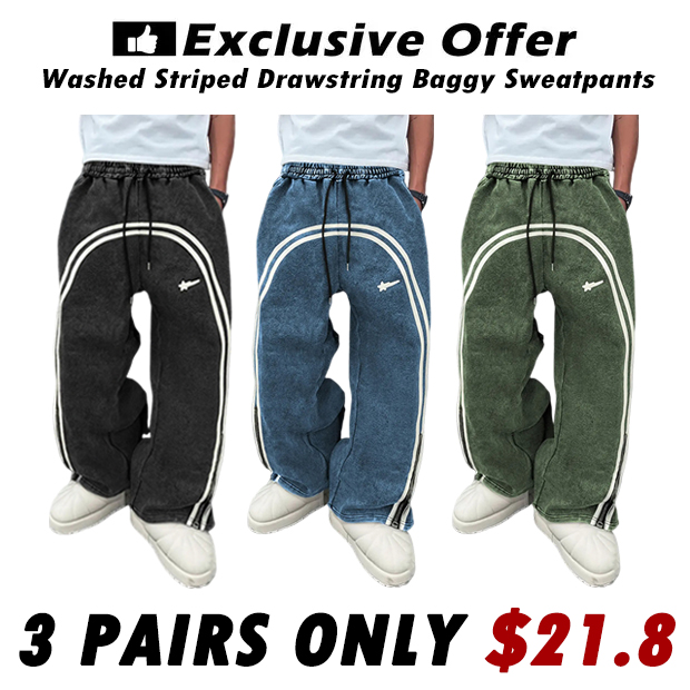 Men's Striped Drawstring Waist Sweatpant Unisex Streetwear Baggy Pant