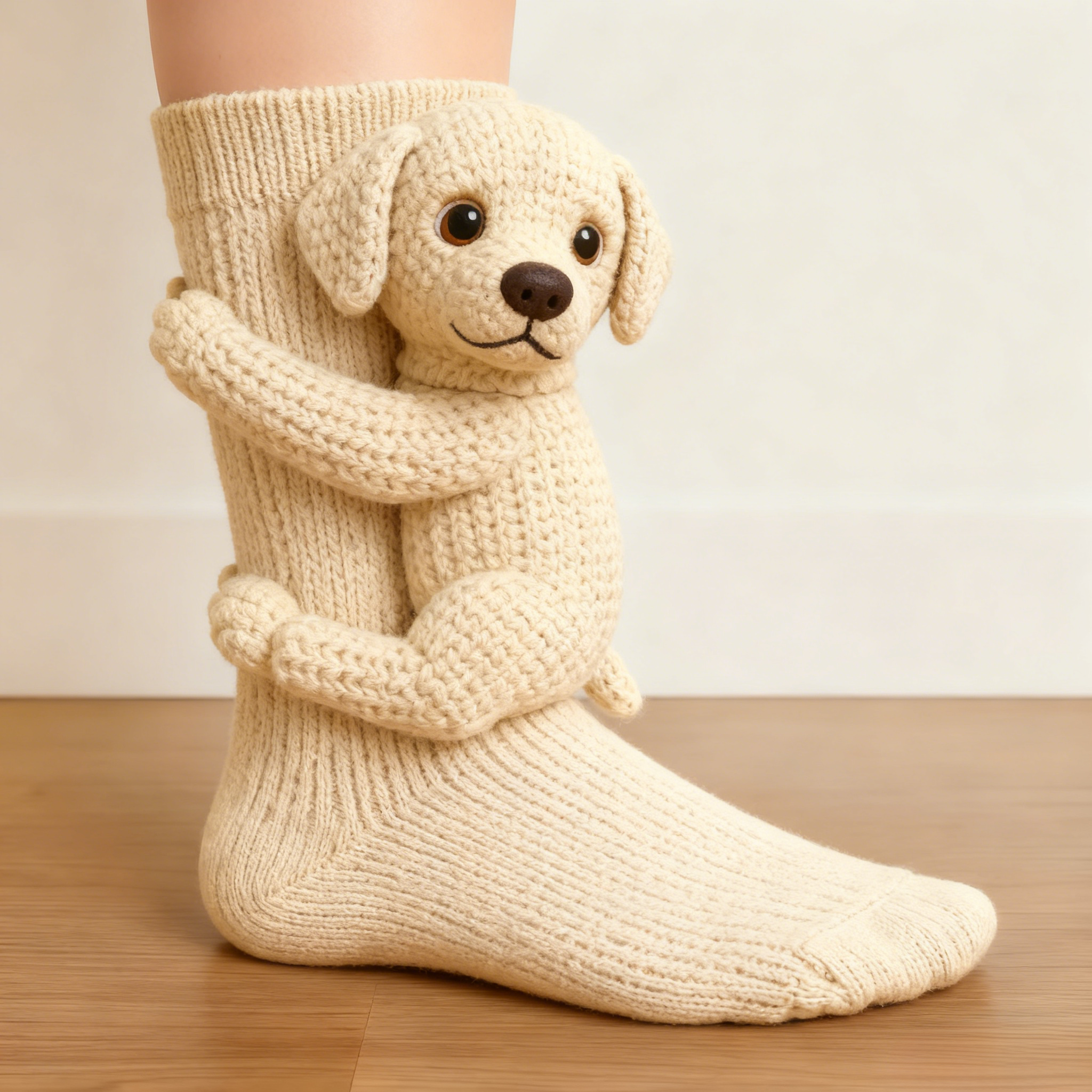3D Labrador Puppy Socks - Cream