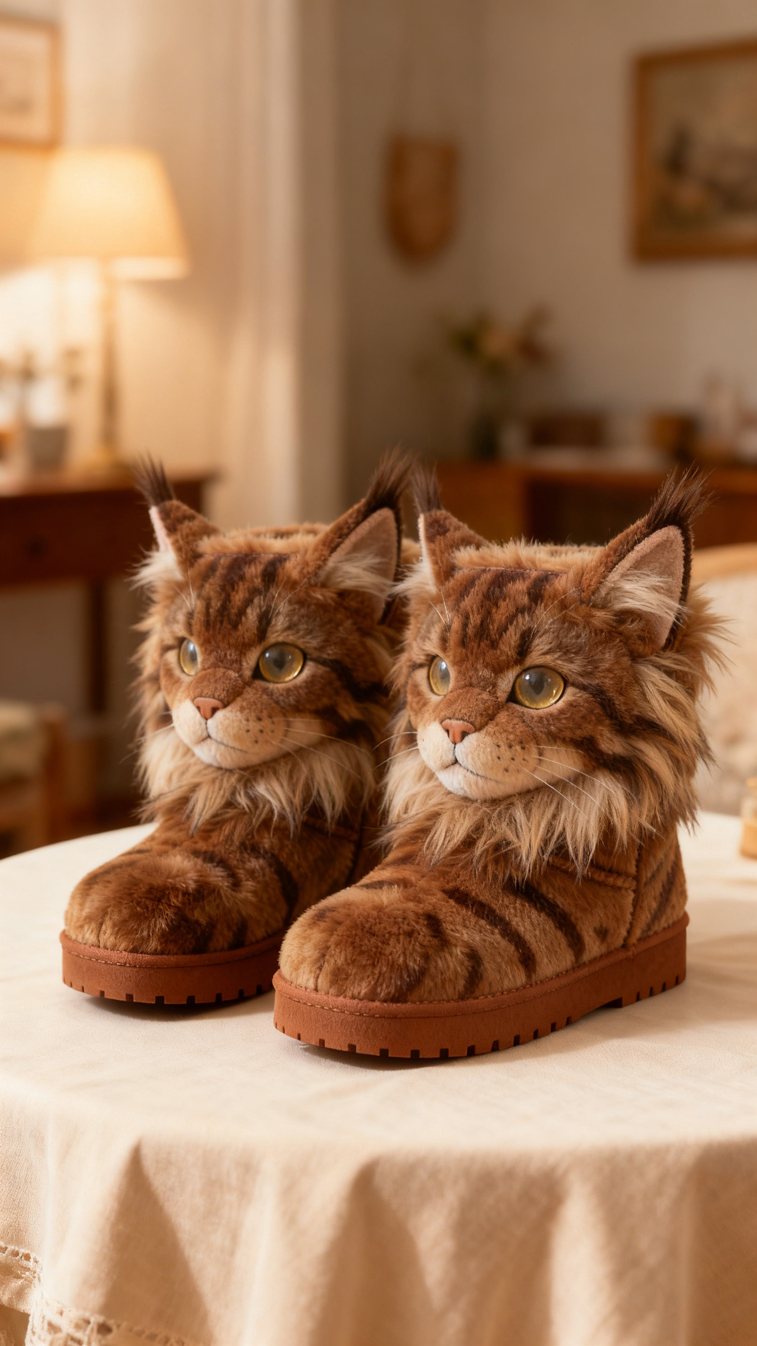 3D Majestic Maine Coon Cat Plush Snow Boots Fleece-Lined Non-slip Thick-soled Boots
