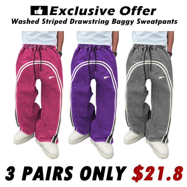 Men's Striped Drawstring Waist Sweatpant Unisex Streetwear Baggy Pant