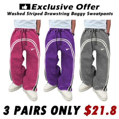 Men's Striped Drawstring Waist Sweatpant Unisex Streetwear Baggy Pant