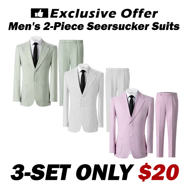 🔥Men's 2-Piece Seersucker Suits Classic Jacket & Trousers
