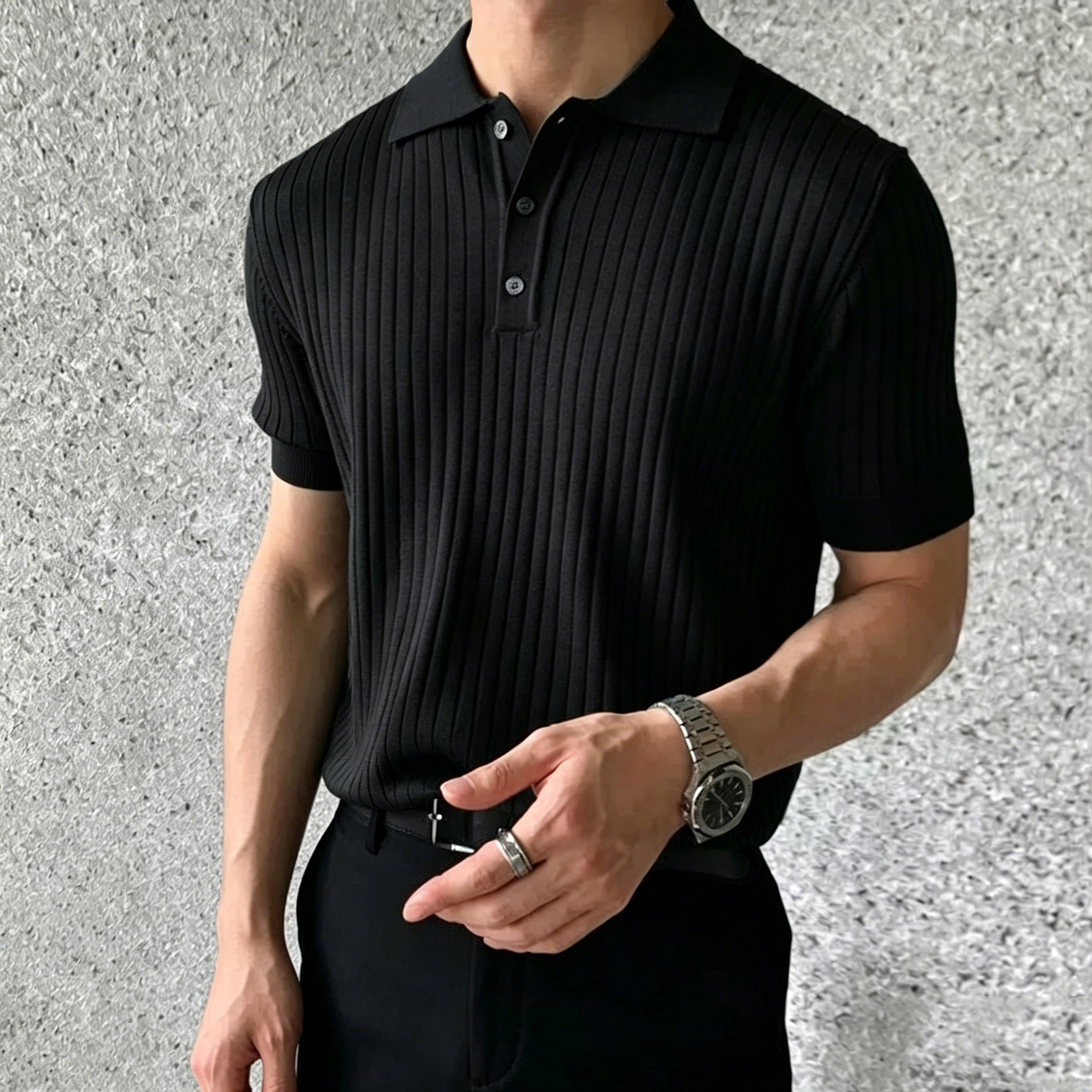 🔥Last Day Promotion!🔥Men's Short Sleeve Old Money Ribbed Knit Polo Shirt