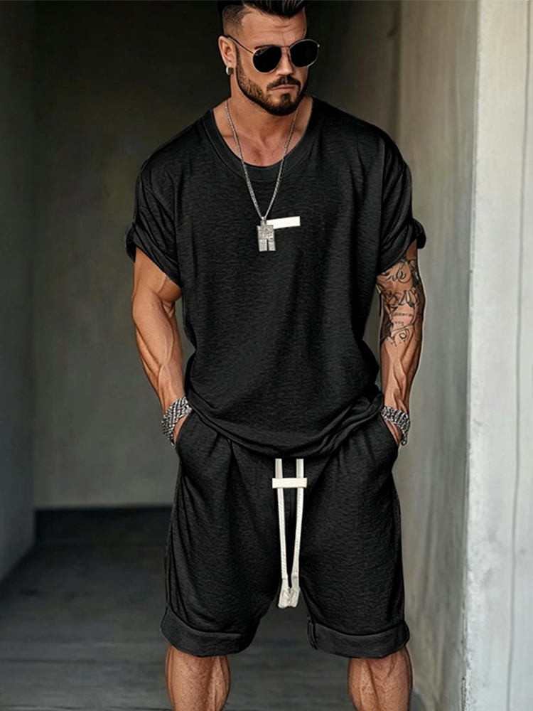 Men's 2-Piece Athleisure Fusion T-Shirt Shorts Set