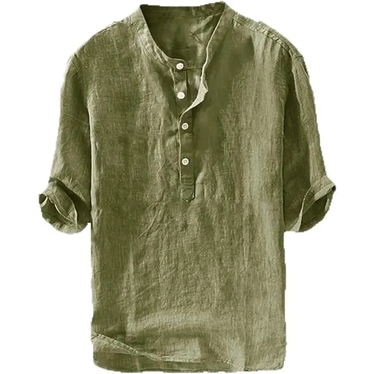 Men's Casual Linen 3/4 Sleeve Lightweight Henley Shirt