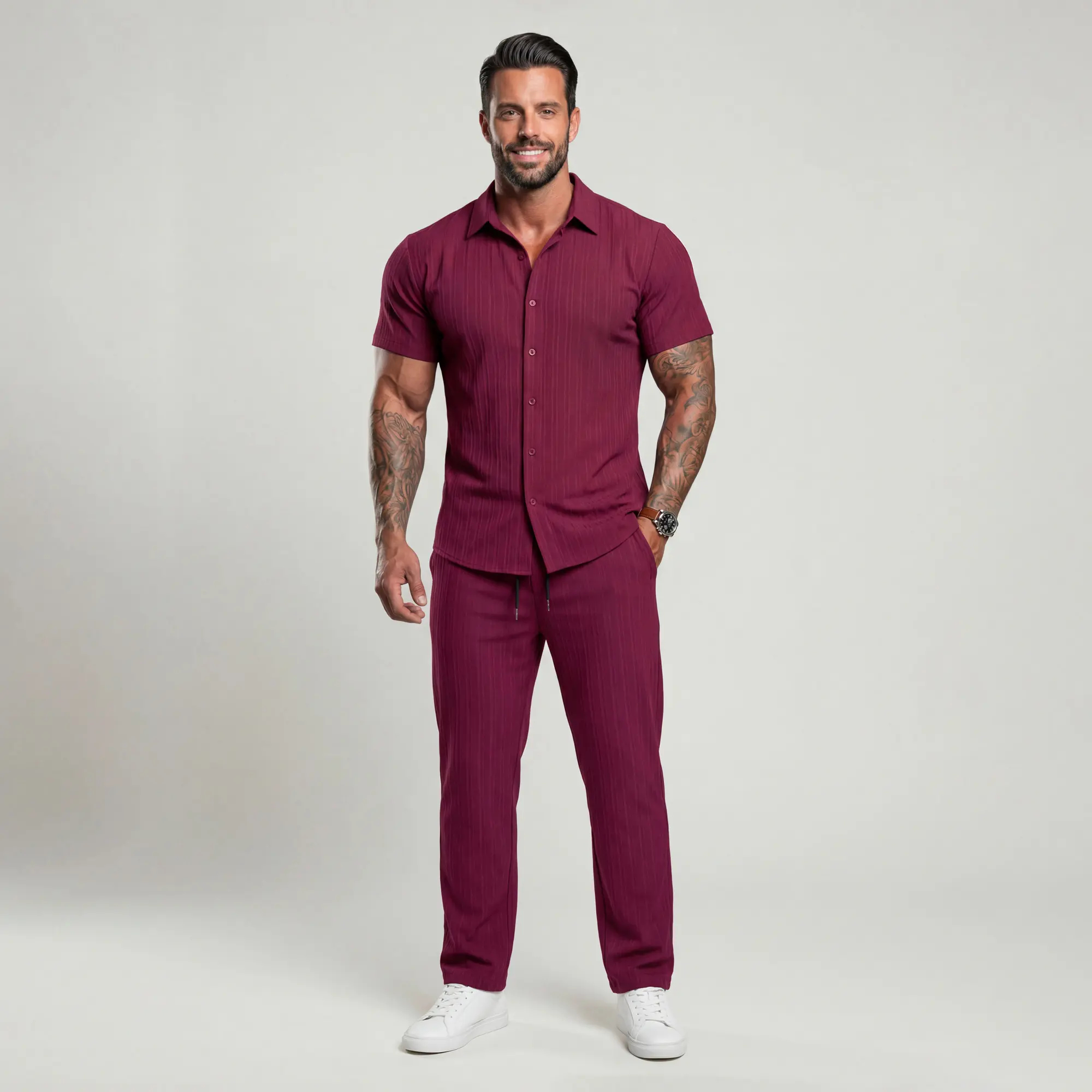 🔥Hot Summer Pick - Men's Button-Front Shirt & Drawstring Pocket Trousers Set