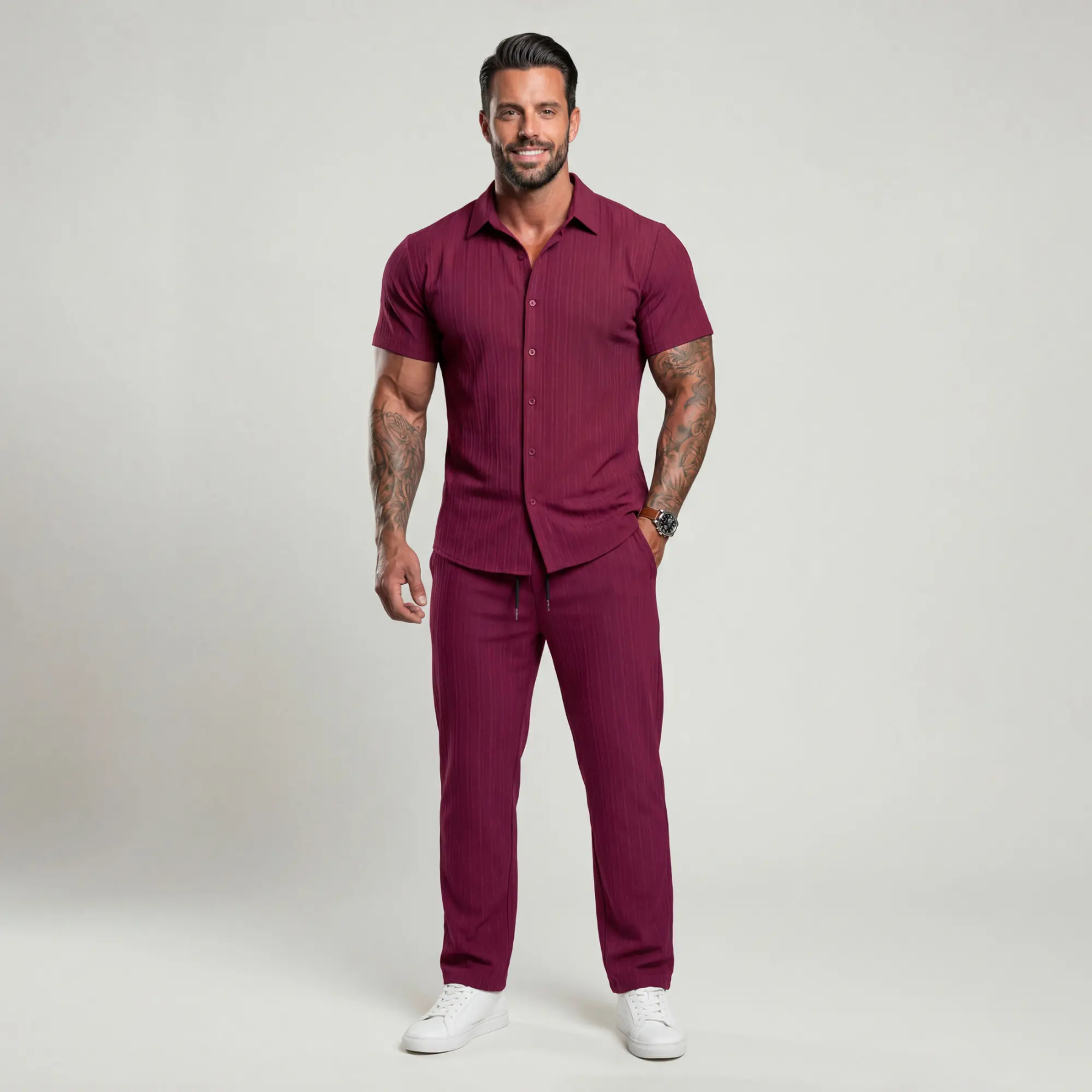🔥Hot Summer Pick - Men's Button-Front Shirt & Drawstring Pocket Trousers Set
