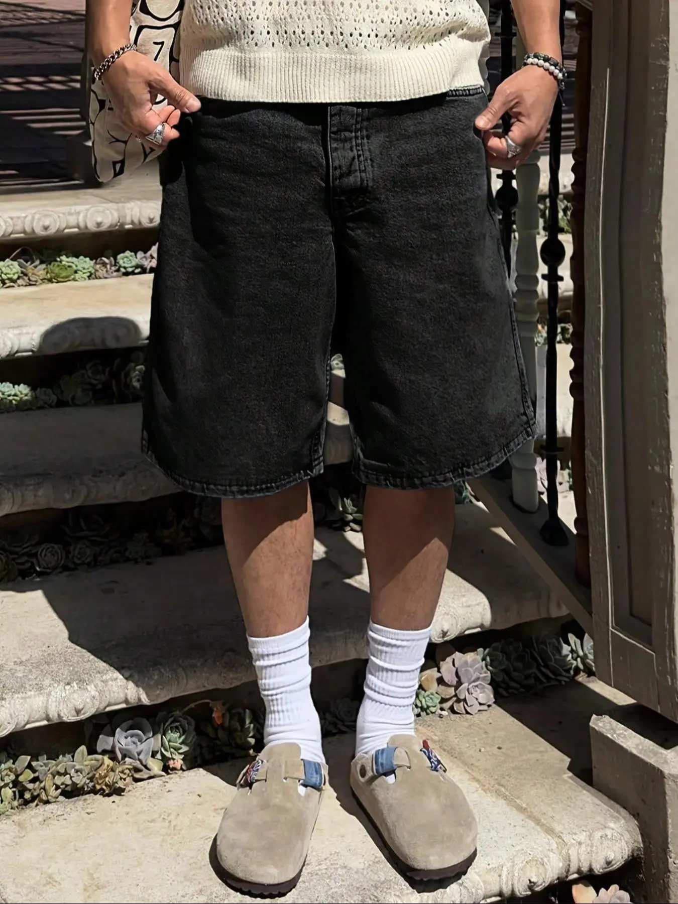 Men's Vintage Washed Denim Shorts