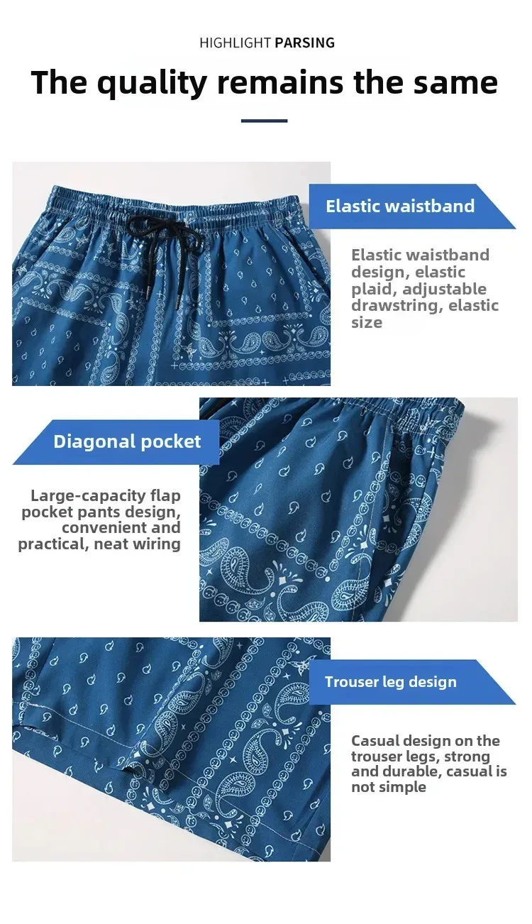 Shorts De Playa Casuales Para Hombre Estilo Trendy Verano Geom&eacute;trico Algod&oacute;n 100% Cintura Alta Largo Hasta La Rodilla display picture 7