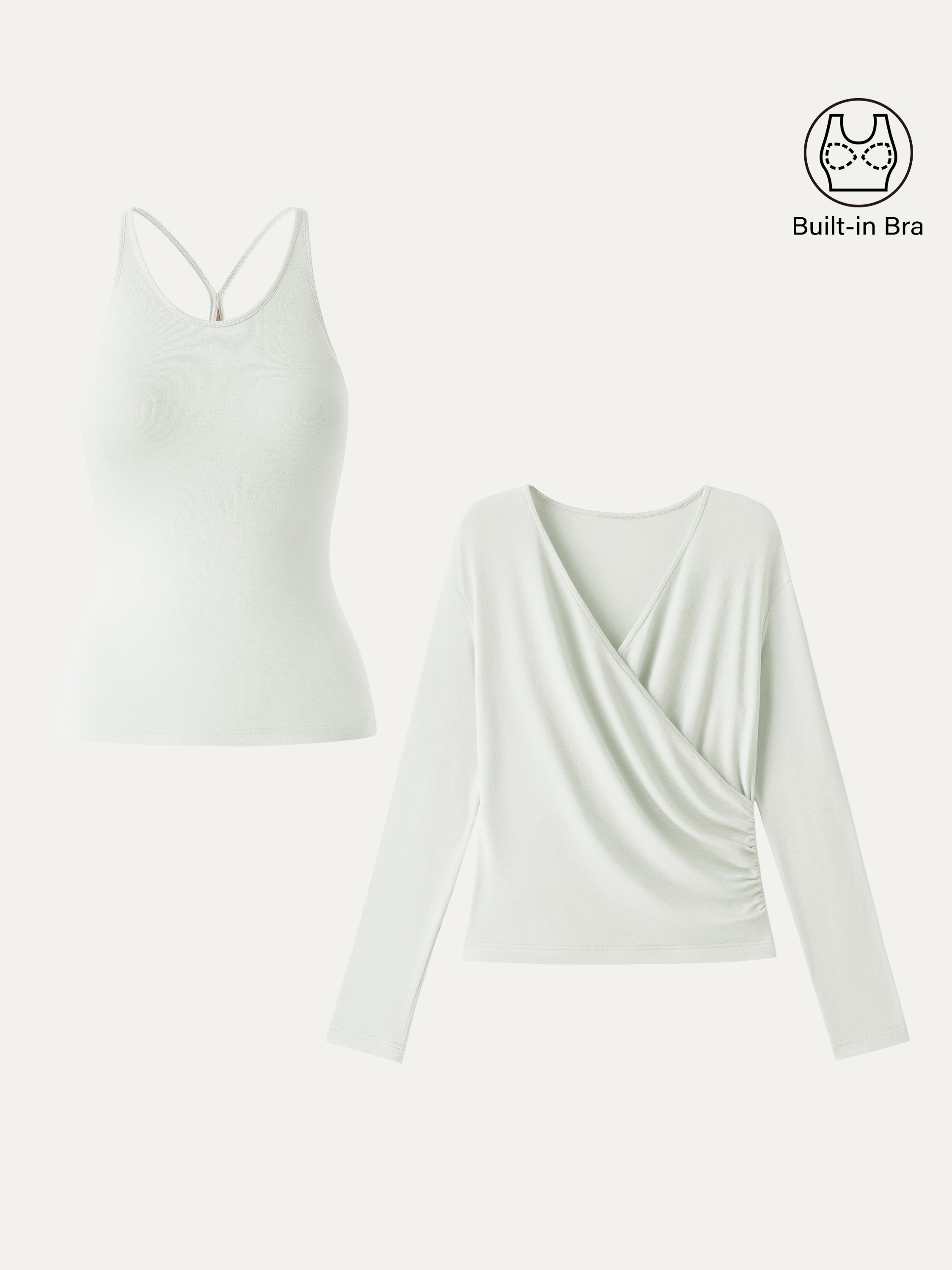 LiteWarm Two-Piece Set Cami with Surplice Ruched Built-In Bra Top