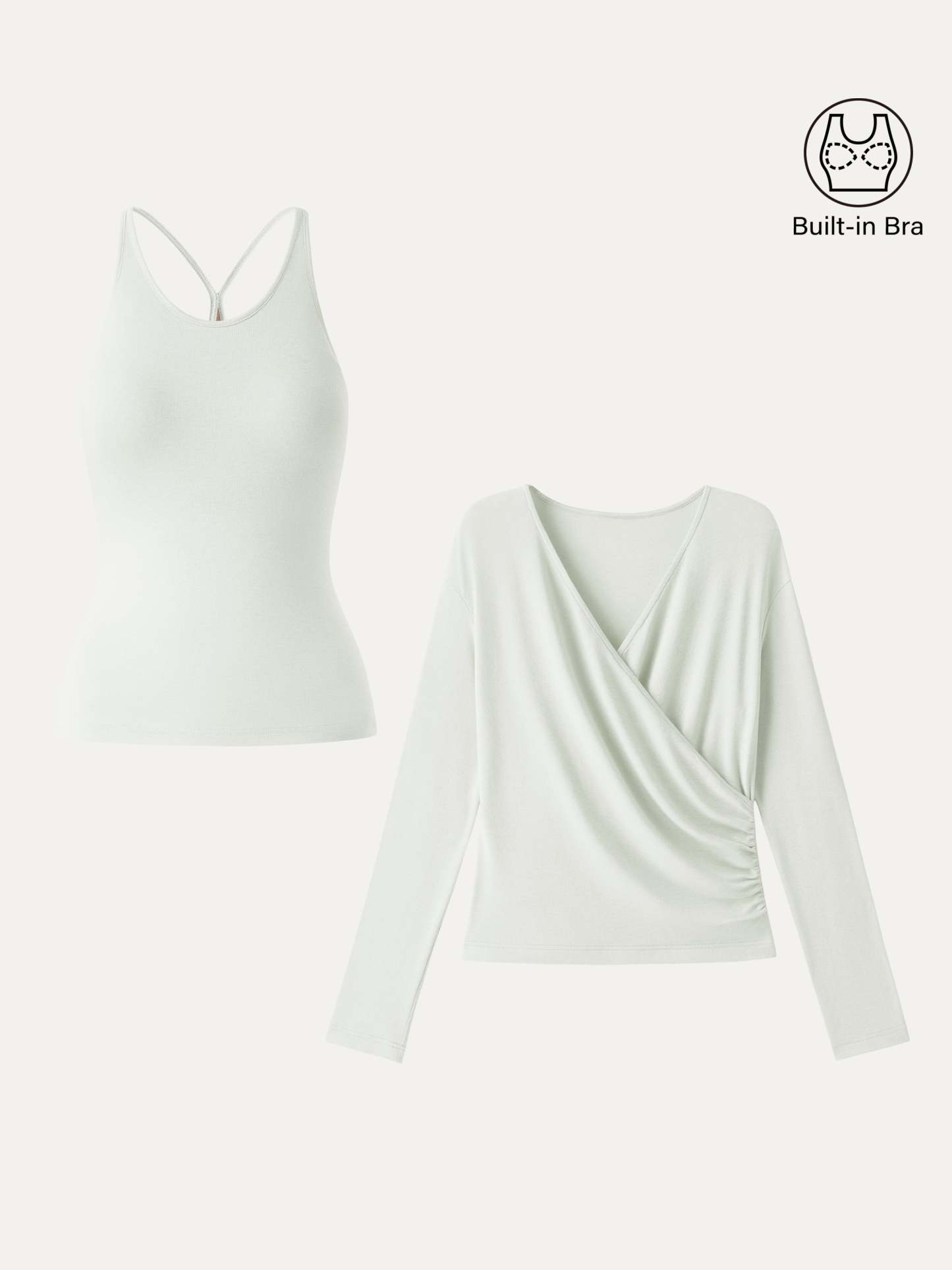 LiteWarm Two-Piece Set Cami with Surplice Ruched Built-In Bra Top