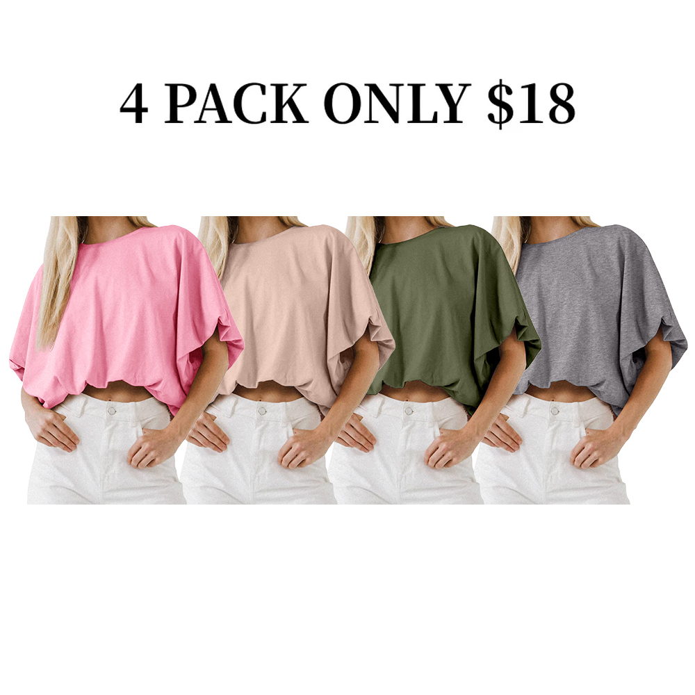 Women's Crewneck Crop Tops Short Sleeve Casual Loose Cropped T-Shirt