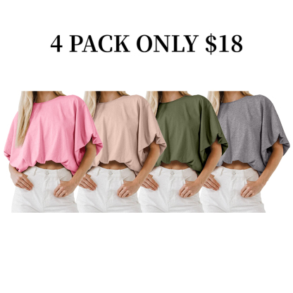 Women's Crewneck Crop Tops Short Sleeve Casual Loose Cropped T-Shirt