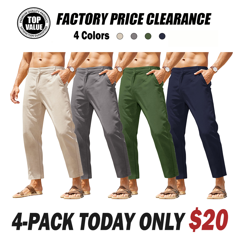 Men's Cotton Linen Pants Elastic Waist Lightweight Casual Pant