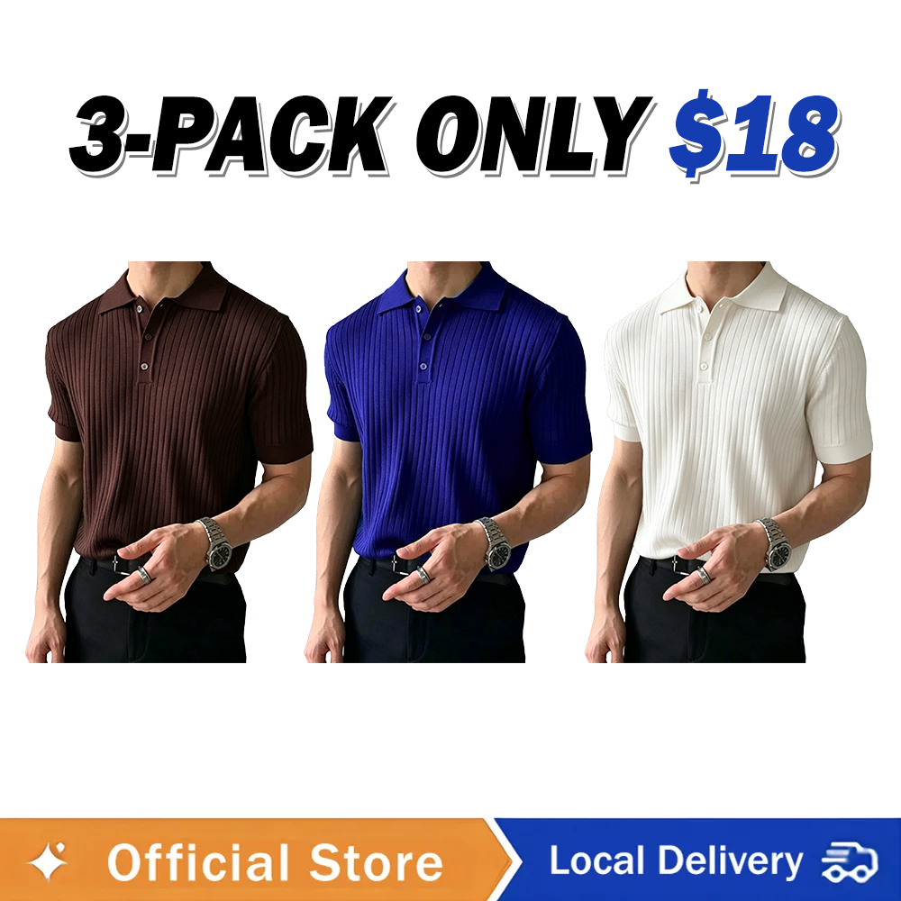 🔥Last Day Promotion!🔥Men's Short Sleeve Old Money Ribbed Knit Polo Shirt