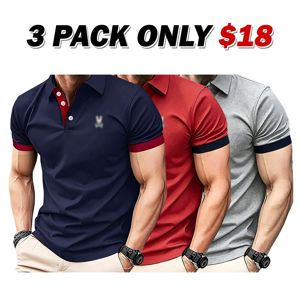 ⏰️Limited Time Sale⏰️Men’s Casual Contrast Trim Short Sleeve Golf Polo Shirt 