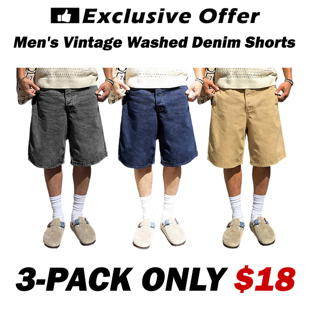 Men's Vintage Washed Denim Shorts