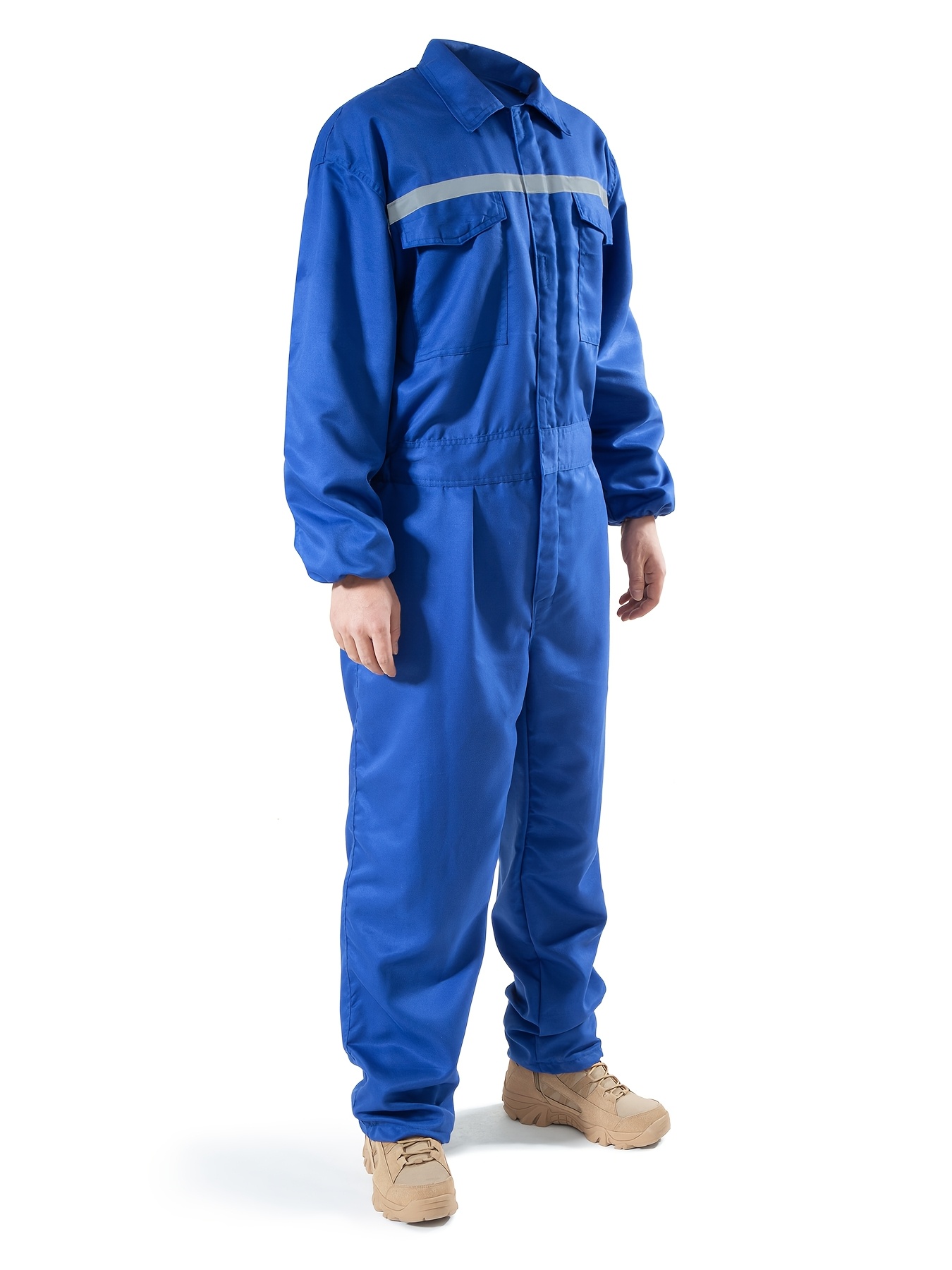 Men's Reflective Stripe Coverall Durable Industrial Mechanic Workwear One Piece Jumpsuit for Safety & Comfort