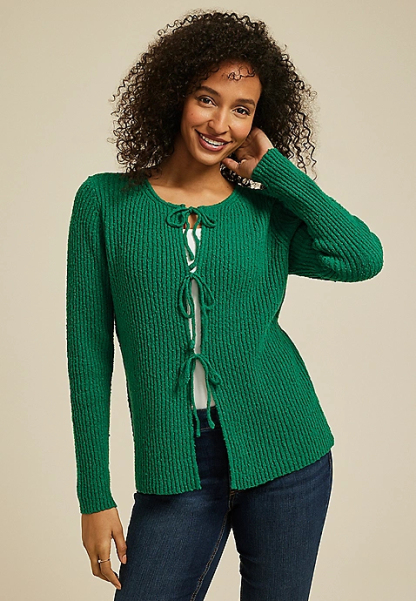 Tie Front Ribbed Cardigan