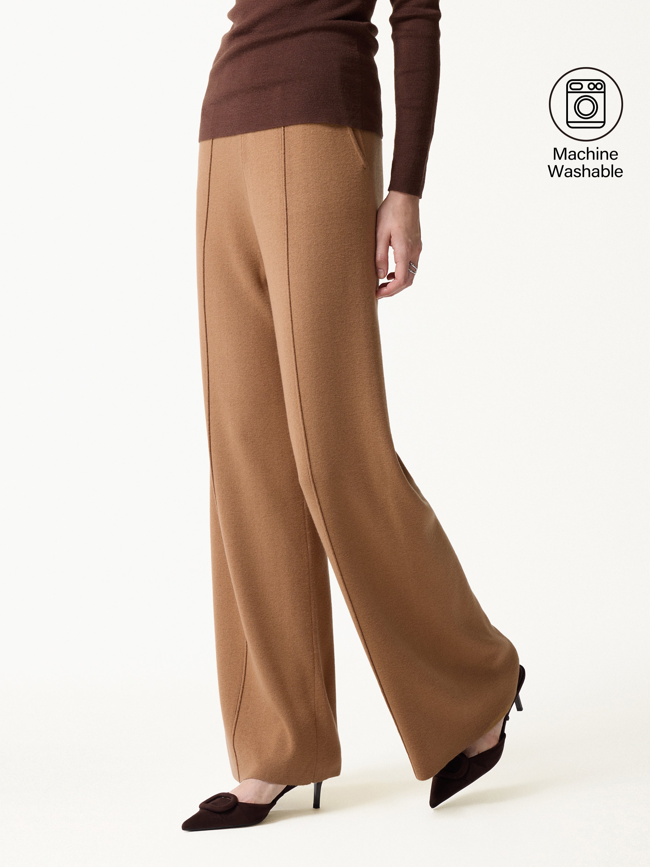 Merino Blend High-Rise Pintuck Wide-Leg Pants with Pockets