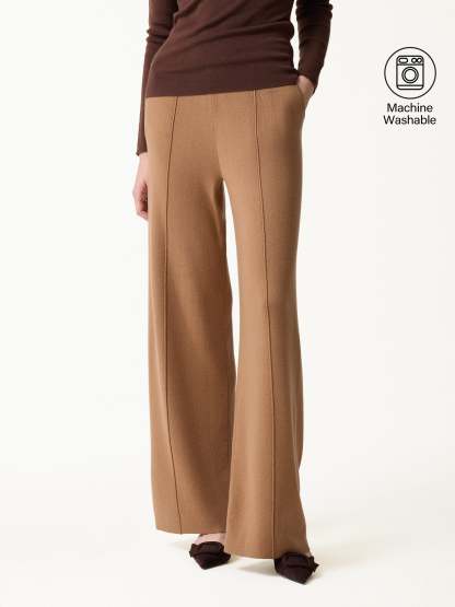 Merino Blend High-Rise Pintuck Wide-Leg Pants with Pockets