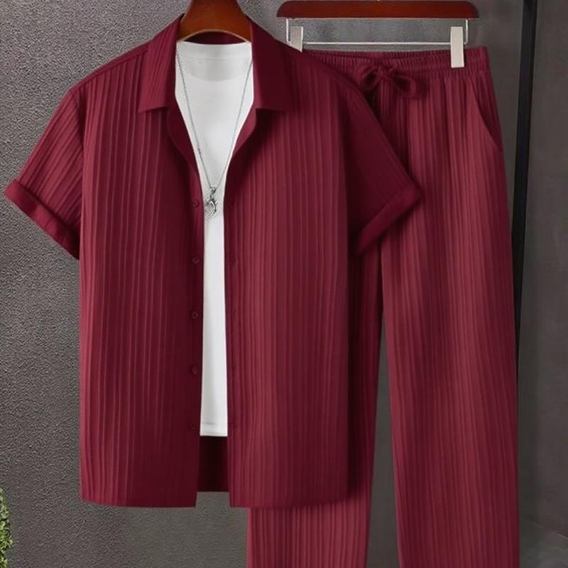 🔥Hot Summer Pick - Men's Button-Front Shirt & Drawstring Pocket Trousers Set