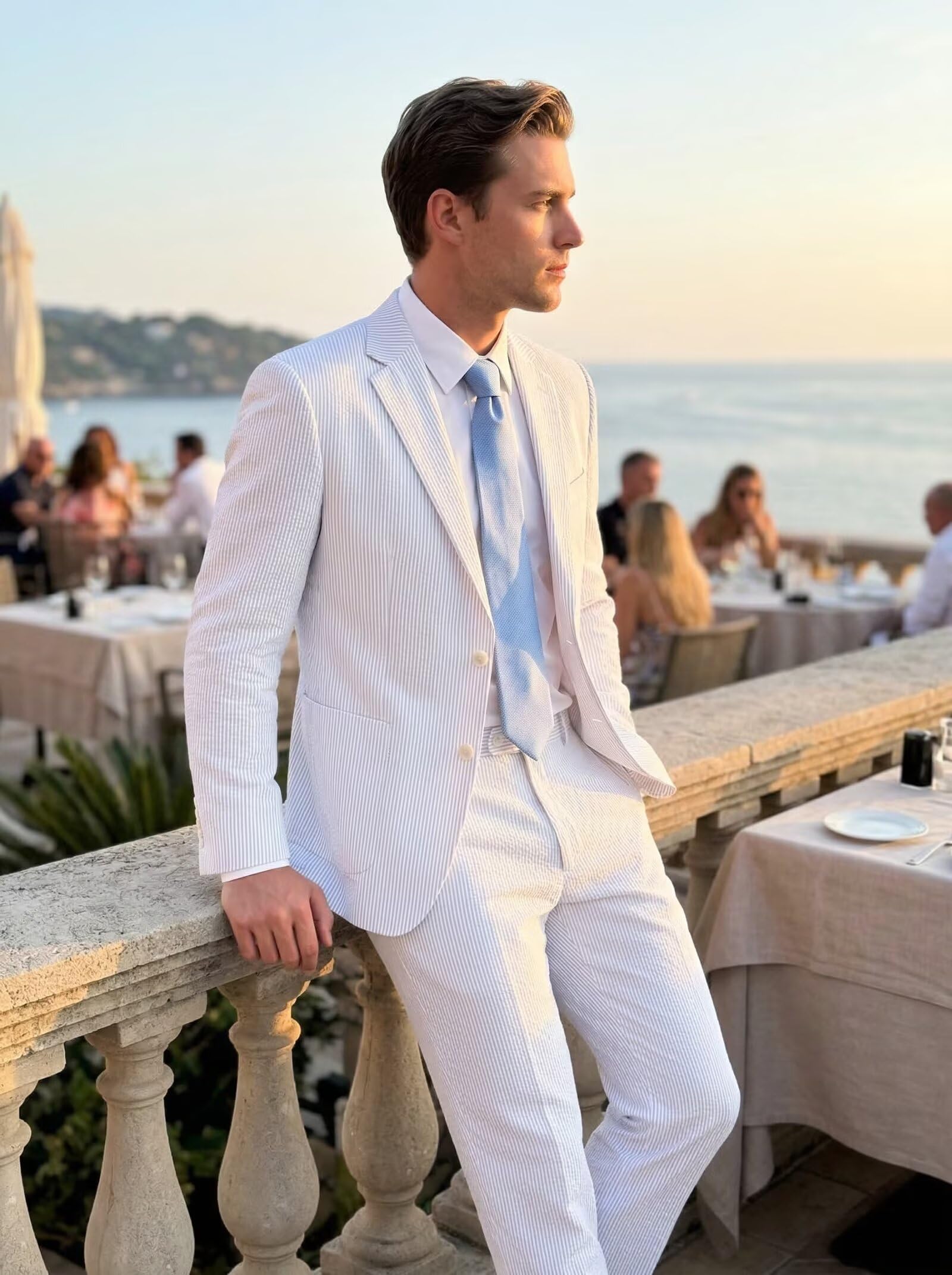🔥Men's 2-Piece Seersucker Suits Classic Jacket & Trousers