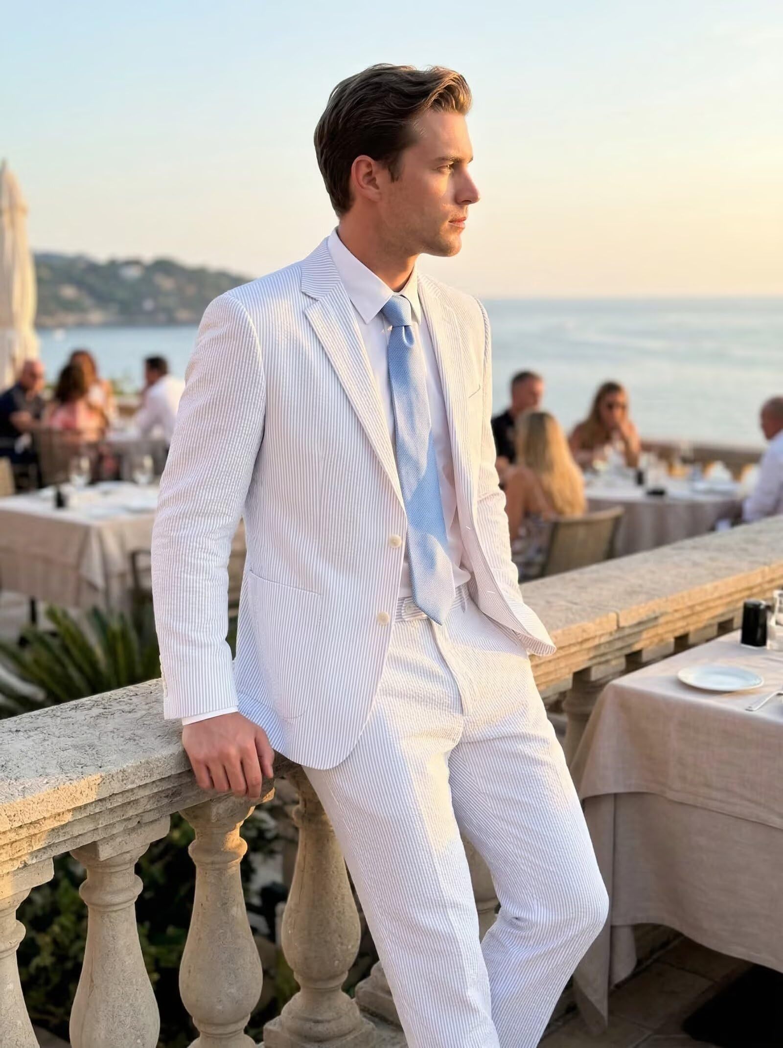 🔥Men's 2-Piece Seersucker Suits Classic Jacket & Trousers