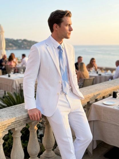 🔥Men's 2-Piece Seersucker Suits Classic Jacket & Trousers